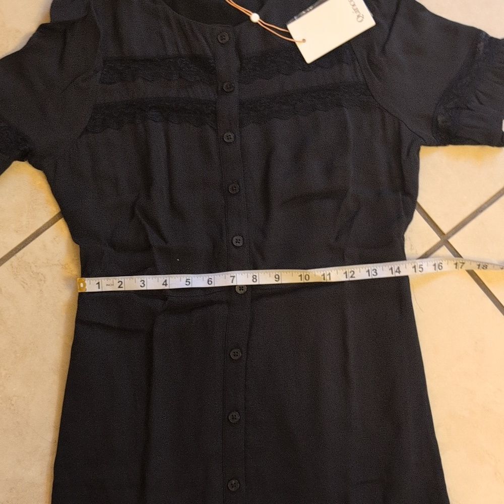 NWT Quince Dress Viscose Button Front Lace trim True Black Midi Size S - Picture 9 of 16